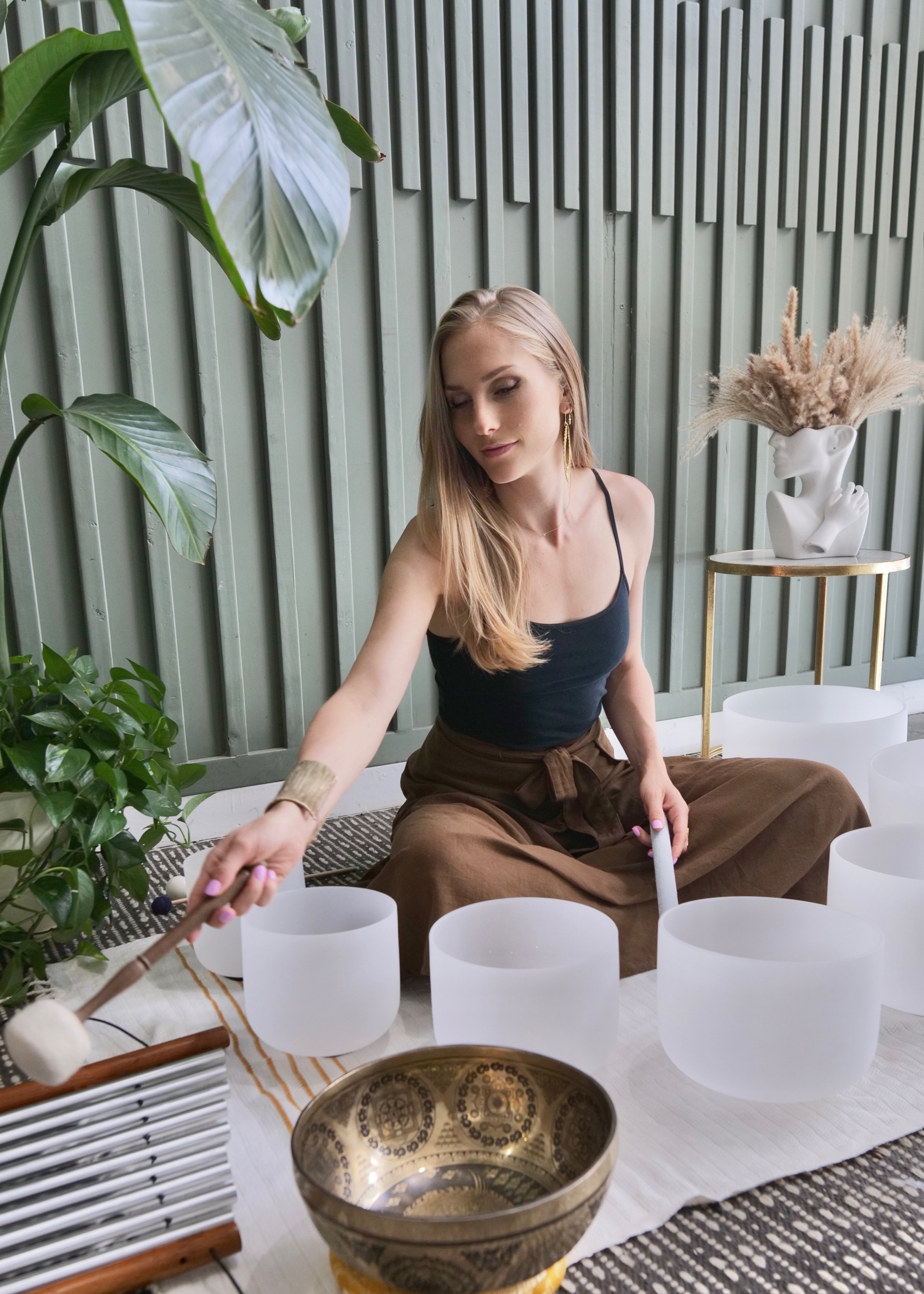 Jenika Jensen with crystal singing bowls